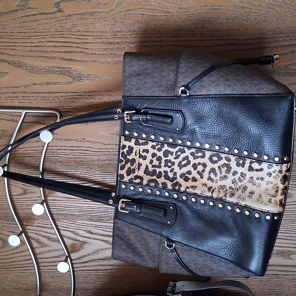 Michael Kors Leopard Print Black and Brown Tote